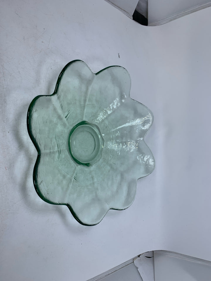 THICK TINTED FLOWER SHAPED GLASS BOWL.