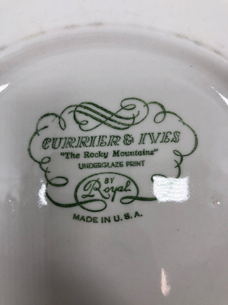 VTG "THE ROCKY MOUNTAIN" BLUE PRINT CAKE PLATTER.