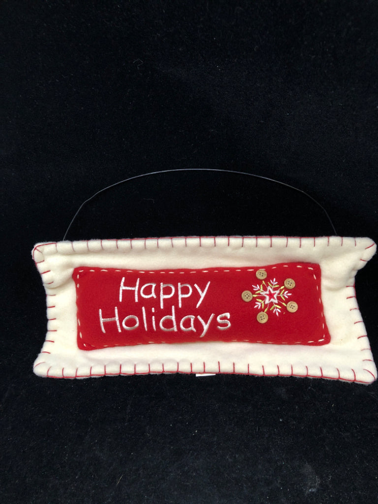 PLUSH "HAPPY HOLIDAYS" HANGING PILLOW SNOWFLAKE W/BUTTONS.