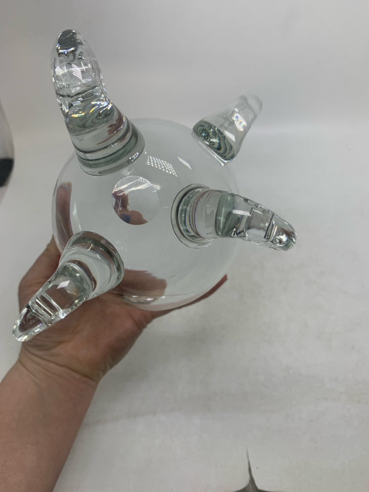 SWIRL FOOTED BLOWN GLASS PITCHER W/ ICE LIP.