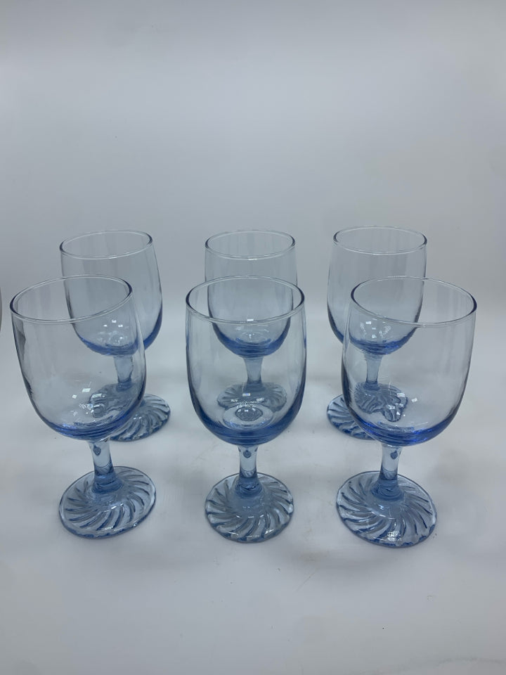 6 BLUE GLASS GOBLETS.
