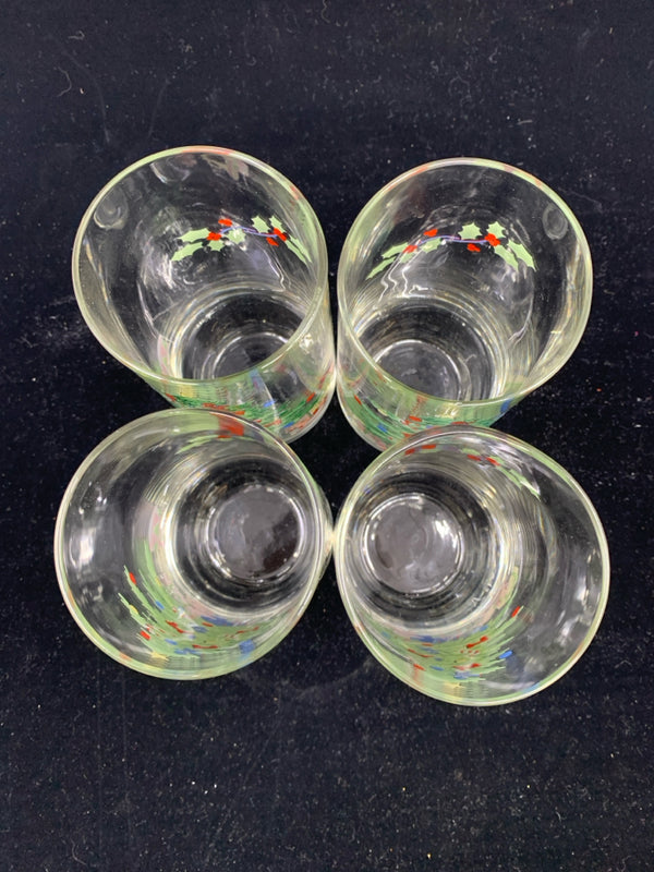 4 CHRISTMAS TREE WATER GLASSES.