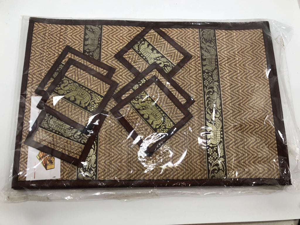 NIP 12PC BROWN ELEPHANT PLACEMATS & COASTERS.