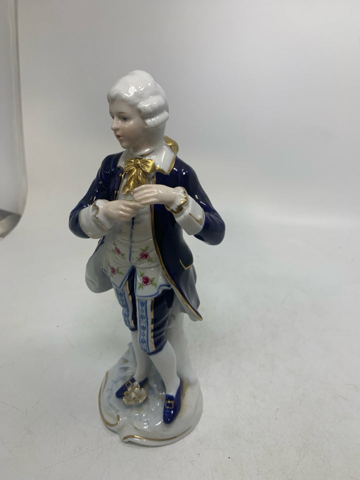 VICTORIAN MAN W/ COBALT BLUE COAT FIGURINE.