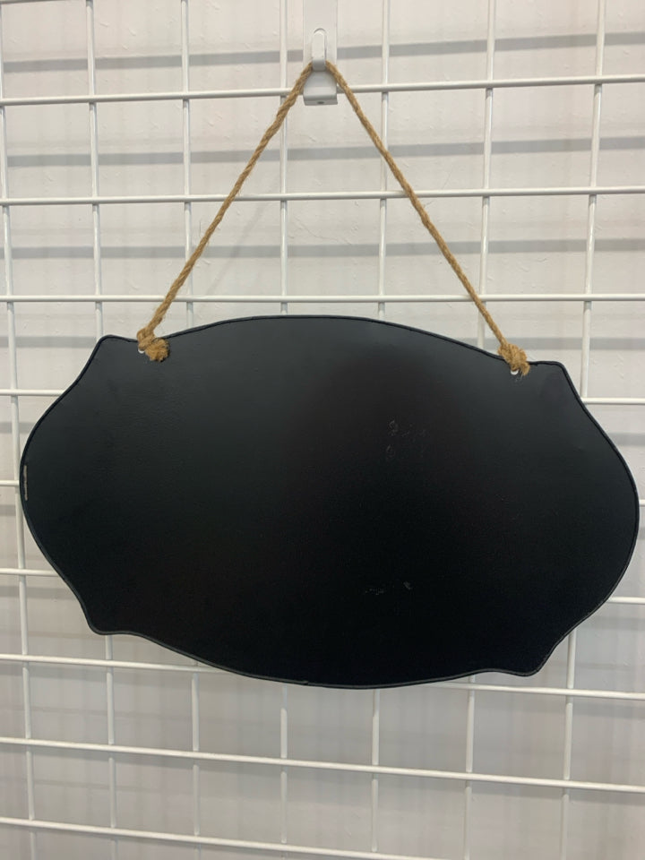 BLACK METAL CHALKBOARD HANGING SIGN.