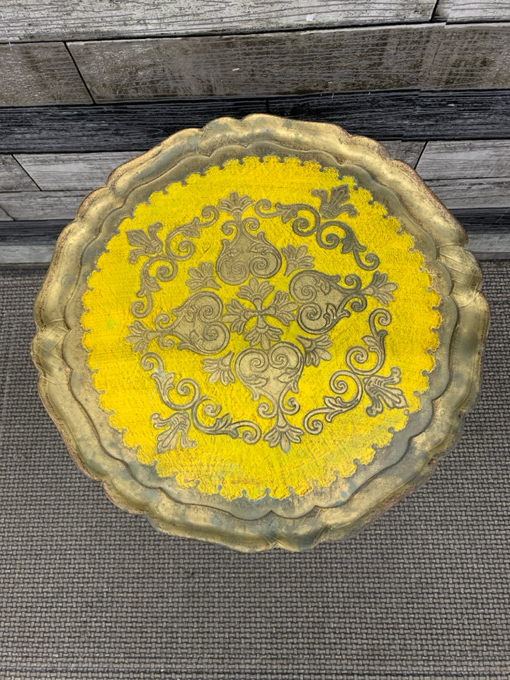 SMALL VTG YELLOW AND GOLD PLANT STAND -MADE IN ITALY.