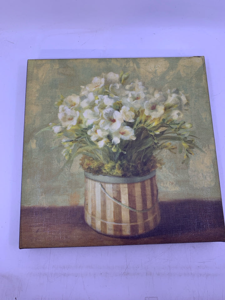 WHITE FLOWERS IN HAT BOX- CANVAS WALL ART.
