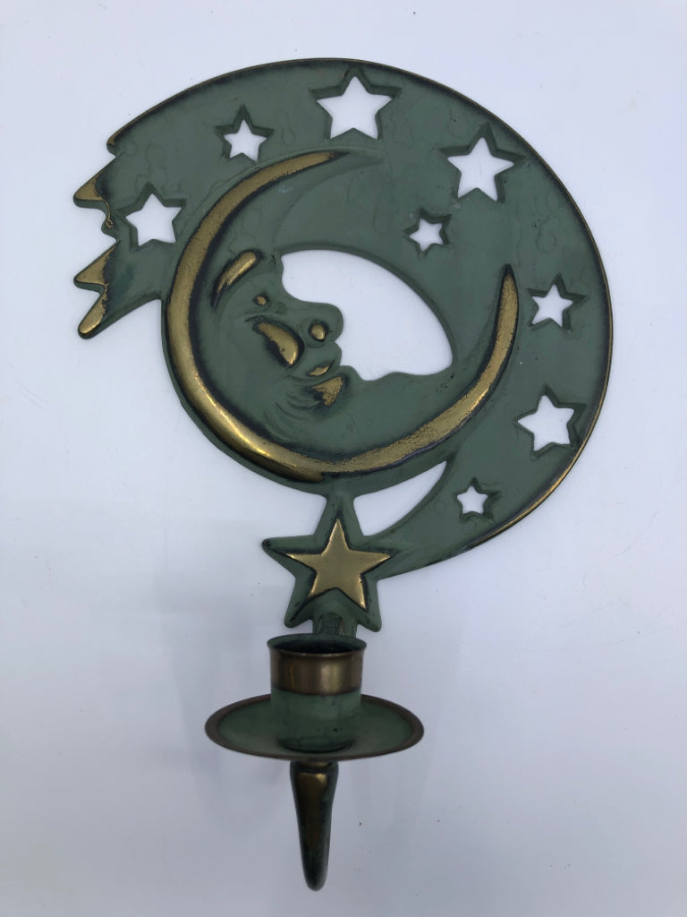 2pc METAL SUN/MOON GREEN CANDLE HOLDERS.