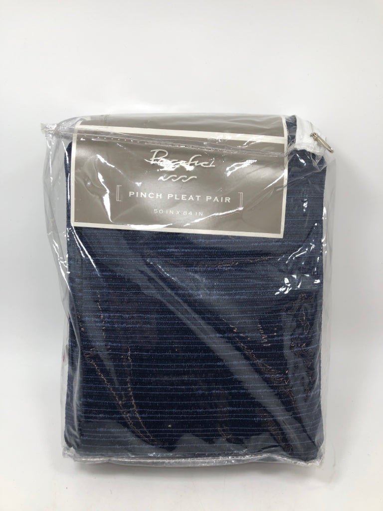 NIP BLUE PINCH PLEAT PAIR CURTAINS.