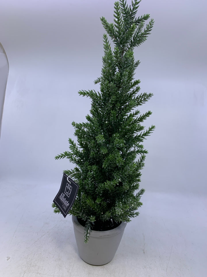 GLITTER FAUX TREE IN WHITE PLANTER.