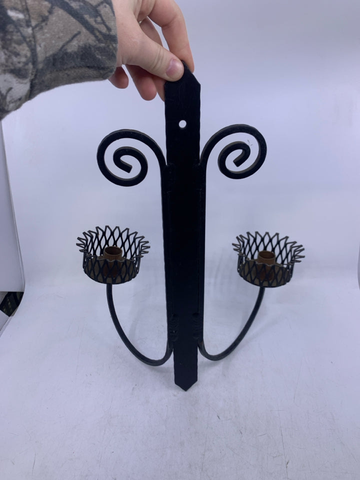 HEAVY METAL 2 SLOT TAPERED CANDLE HOLDER WALL HANGING RUSTIC.