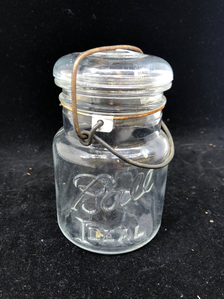 VTG BALL MASON JAR W  METAL CLASP.