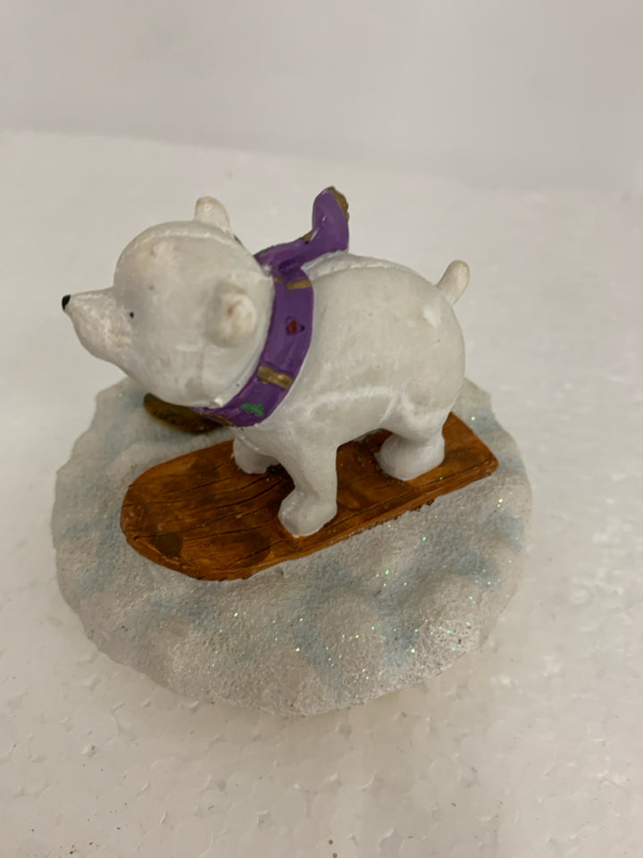 POLAR BEAR/PENGUIN ON SLEDS CANDLE TOPPER.