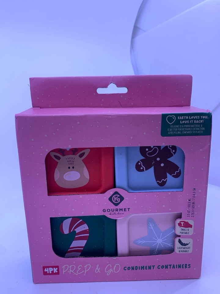 NIB 4PK CHRISTMAS CONDIMENT CONTAINERS