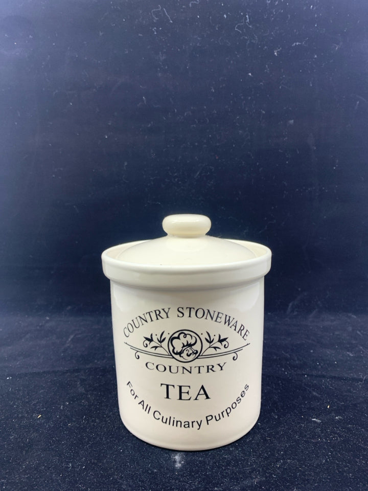 COUNTRY STONEWARE TEA CANISTER.