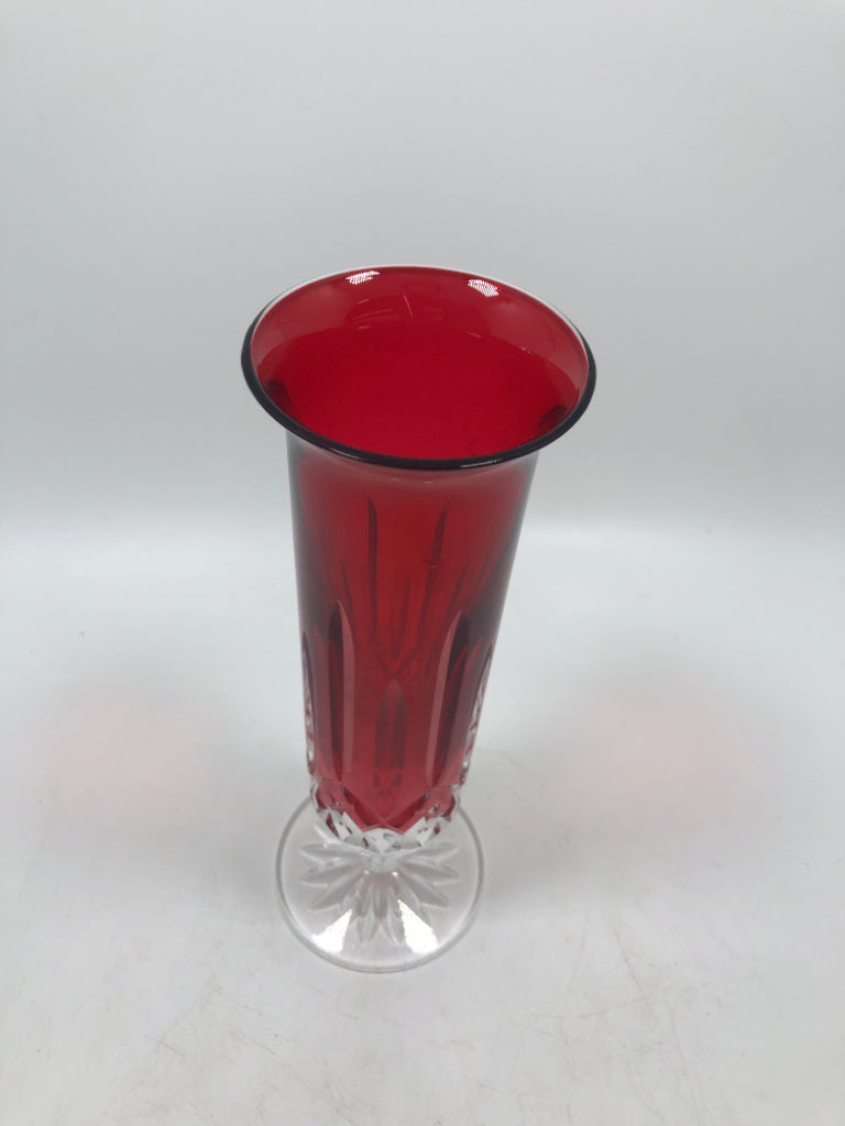 WATERFORD RED LISMORE CRYSTAL BUD VASE.