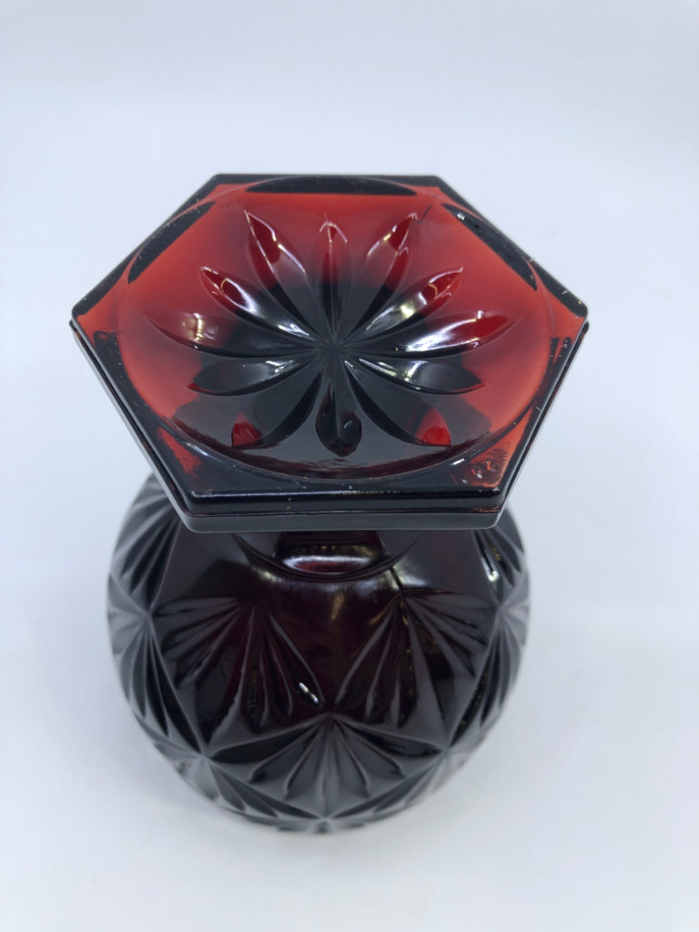 RED FOOTED EGG SHAPED CANISTER HARD CUT GLASS.