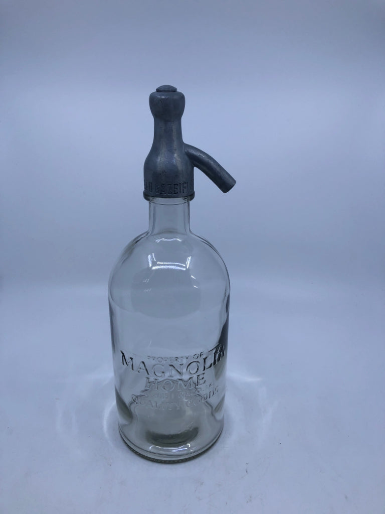 MAGNOLIA HOME GLASS BOTTLE W/METAL TOP.