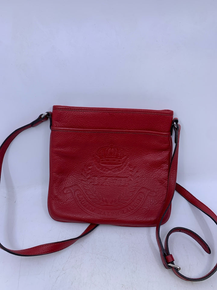 Lauren Ralph Lauren Red Large Embossed Logo Leather Crossbody *Minor Wear/Marks