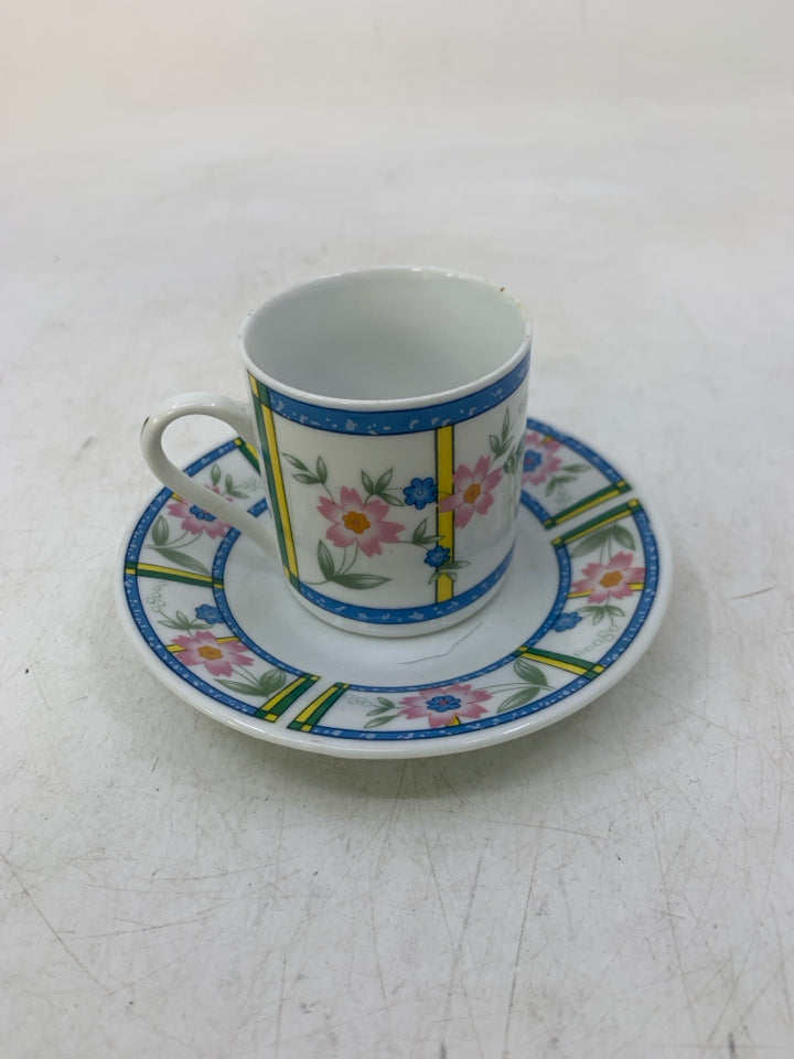 PINK FLOWER DEMITASSE CUP+SAUCER
