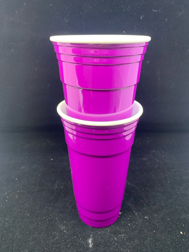 2 PURPLE REUSABLE CUPS.