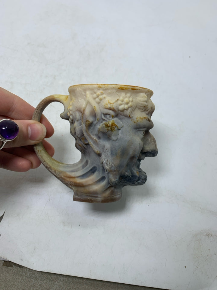VTG INCOLAY STONE GREEK GOD MYTHOLOGICAL FACE MUG.