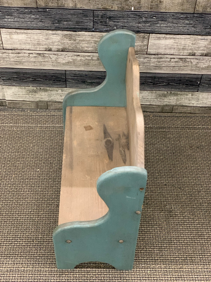 TEAL PAINTED GARDEN BENCH PLANT STAND.