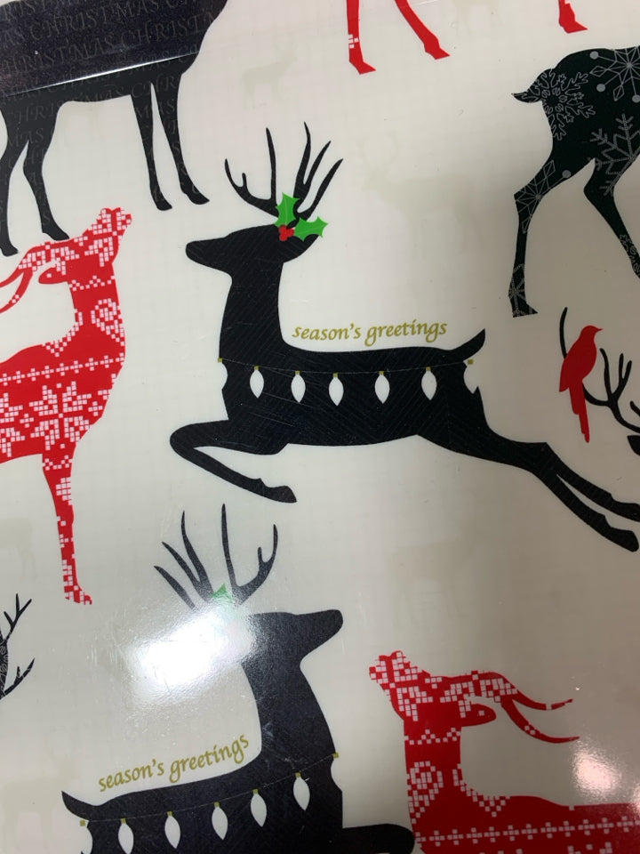 PLASTIC SERVING TRAY W/ RED+BLACK REINDEER.