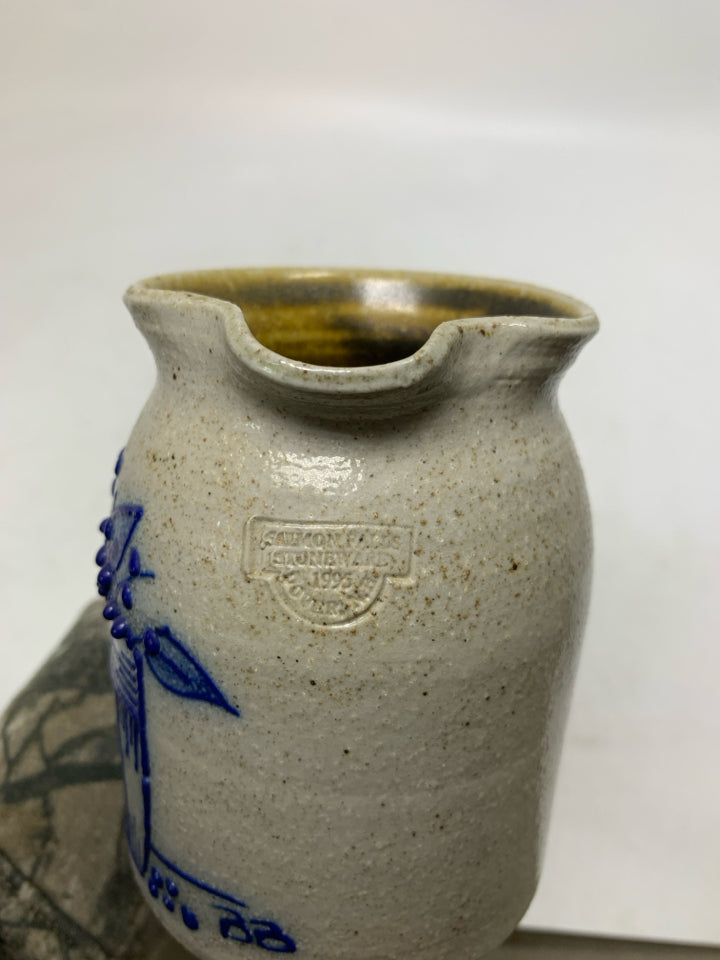 VTG 1995 SALMON FALLS SALT GLAZE STONEWARE BLUEBERRY BASKET CREAMER.