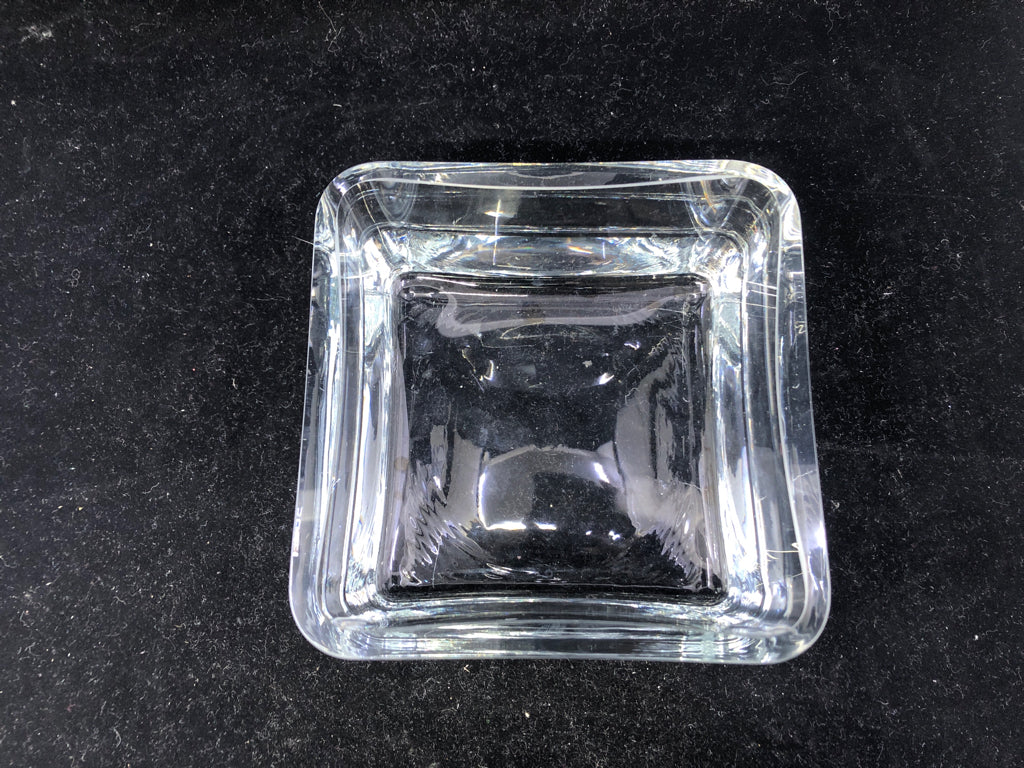 HEAVY SQUARE THICK GLASS CANDY DISH.