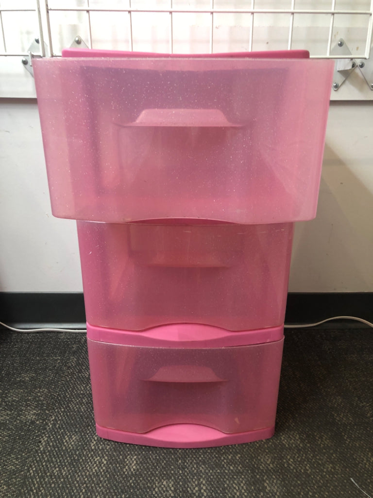 PINK SPARKLE 3 DRAWER PLASTIC ORGANIZER.