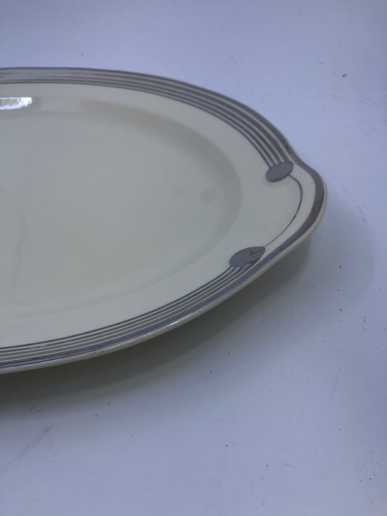 VTG CREAM W/SILVER TRIM  OVAL SERVING PLATE.