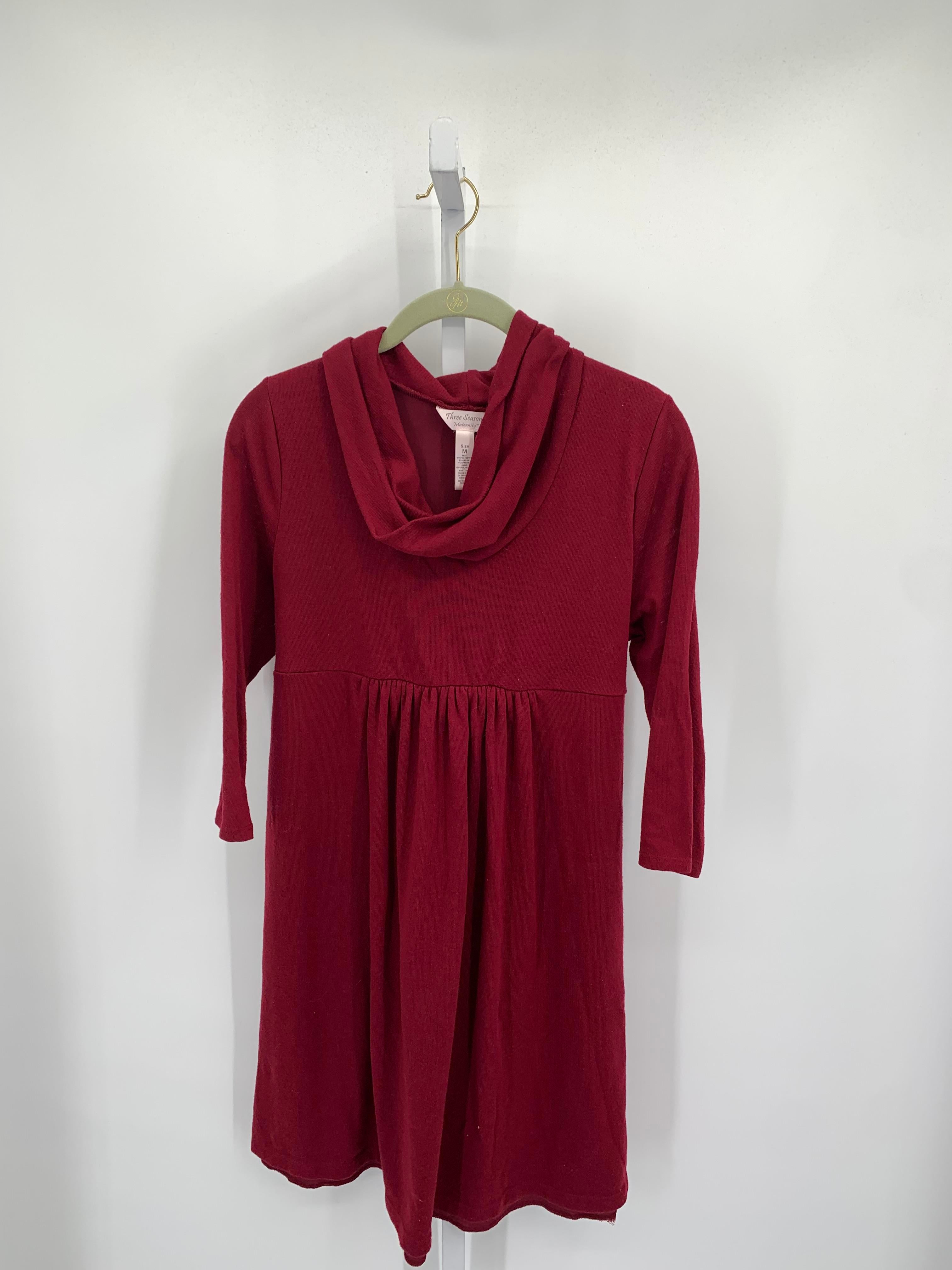 Three Seasons Burgandy Size Medium Maternity Long Sleeve Dress