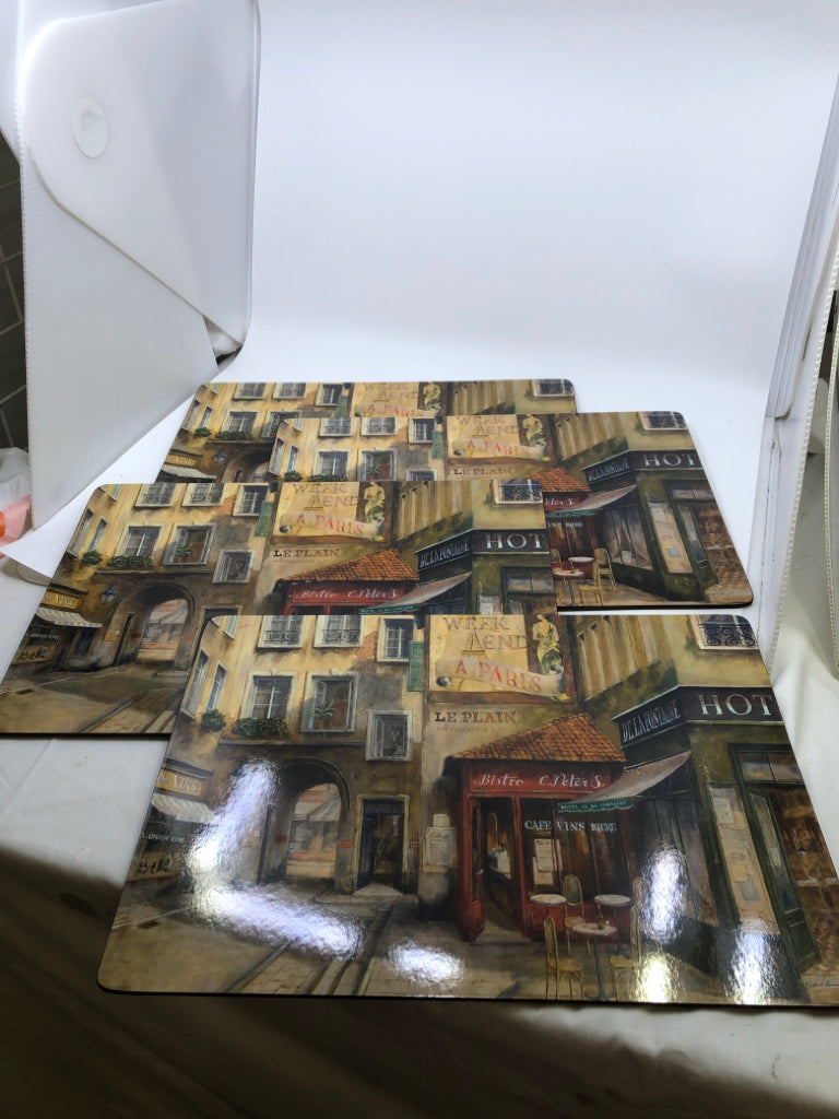 4 WOOD/CORK PARIS PLACE MATS.