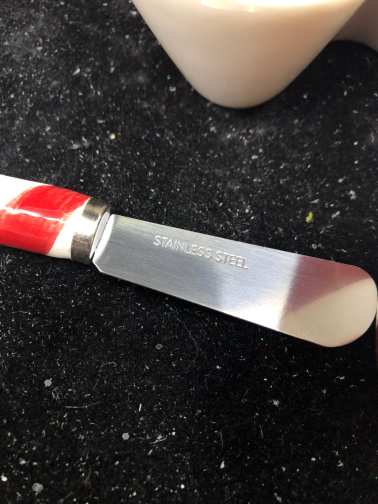 2 PC CANDY CANE BOWL W/ CHEESE SPREADER.