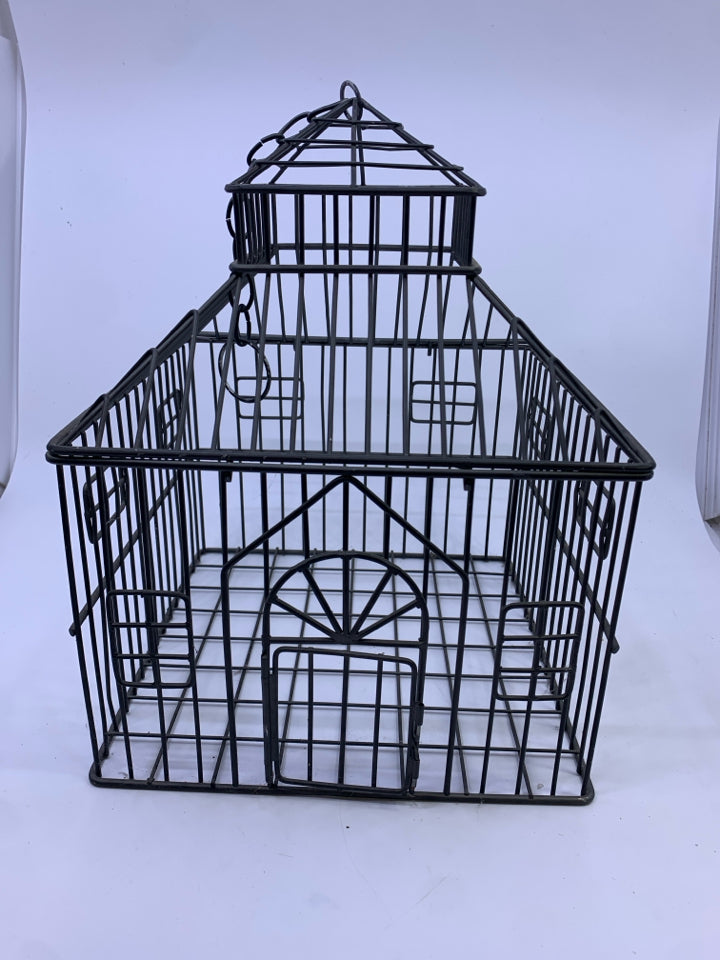 GREY METAL HANGING DECOR BIRDCAGE.