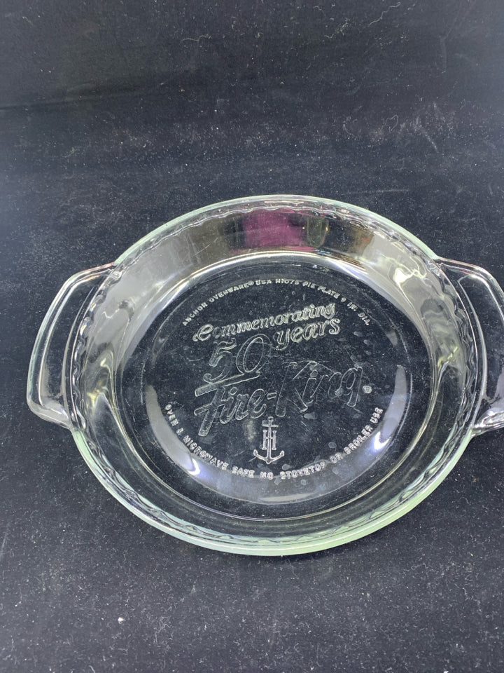 COMMEMORATING 50 YEARS GLASS PIE DISH.