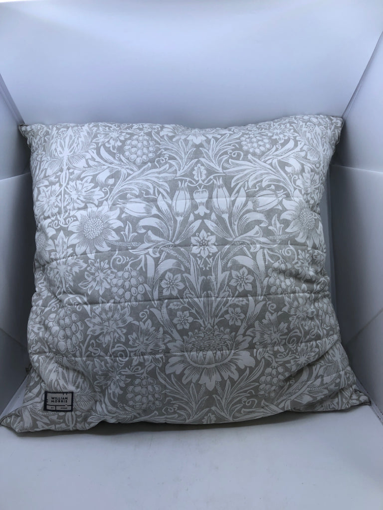 GRAY WHITE FLORAL ACCENT PILLOW-WILLIAM MORRIS.