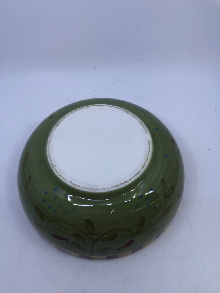 ROUND GREEN/YELLOW RED BLOCK BRANCHES SERVING BOWL.