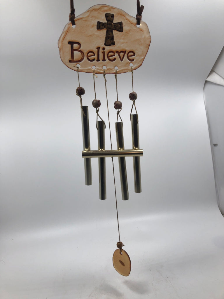 "BELIEVE" GLASS WINDCHIME.