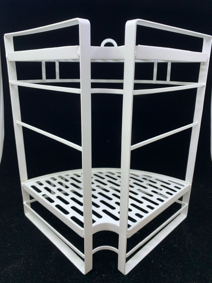 2 TIER WHITE METAL CORNER SHELF.