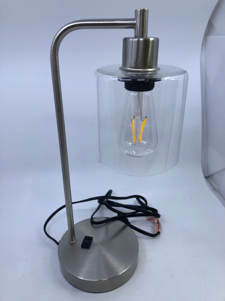 SILVER BASE-TOUCH LAMP W GLASS SHADE.