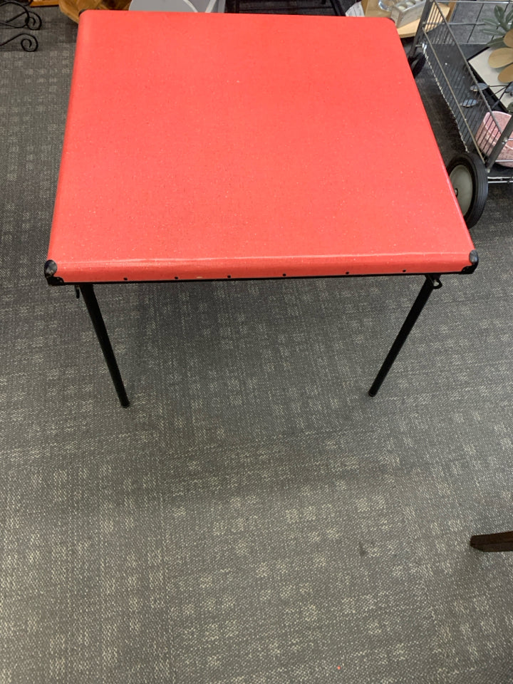 VTG SAMSONITE RED TOP FOLDING CARD TABLE.