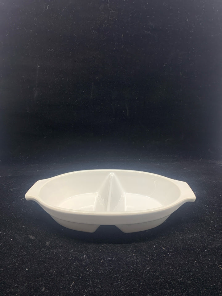 SMALL WHITE DIVIDED BAKING DISH.