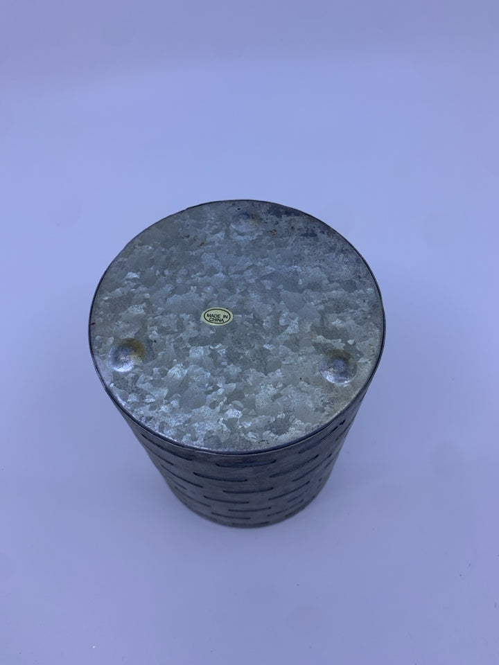 GALVANIZED METAL PILLAR CANDLE HOLDER.