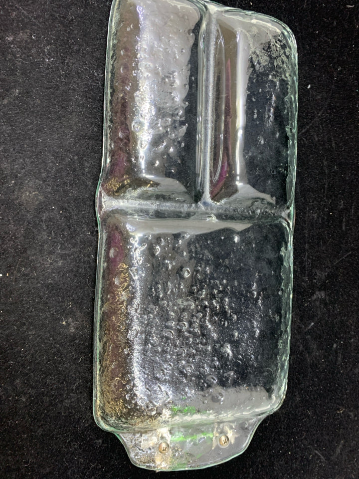 BUBBLE GLASS SERVING PLATTER W/ GLASS&METAL CHRISTMAS TREE ON HANDLE.