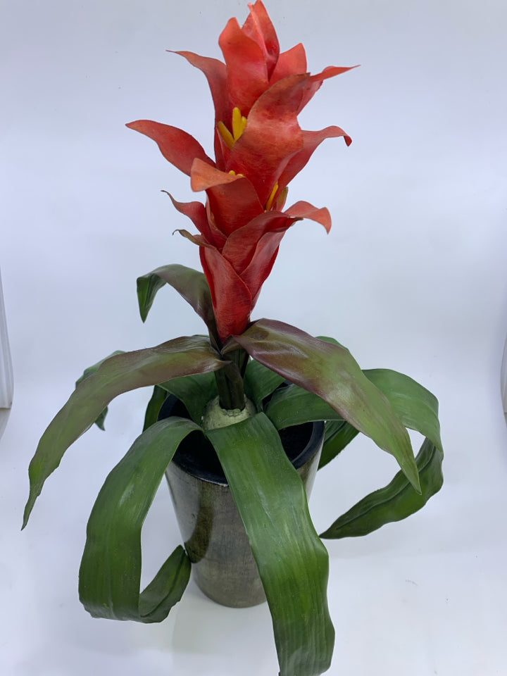 FAUX RED PLANT IN PLANTER.