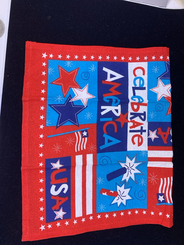 "CELEBRATE" RED, WHITE, AND BLUE TOWEL.