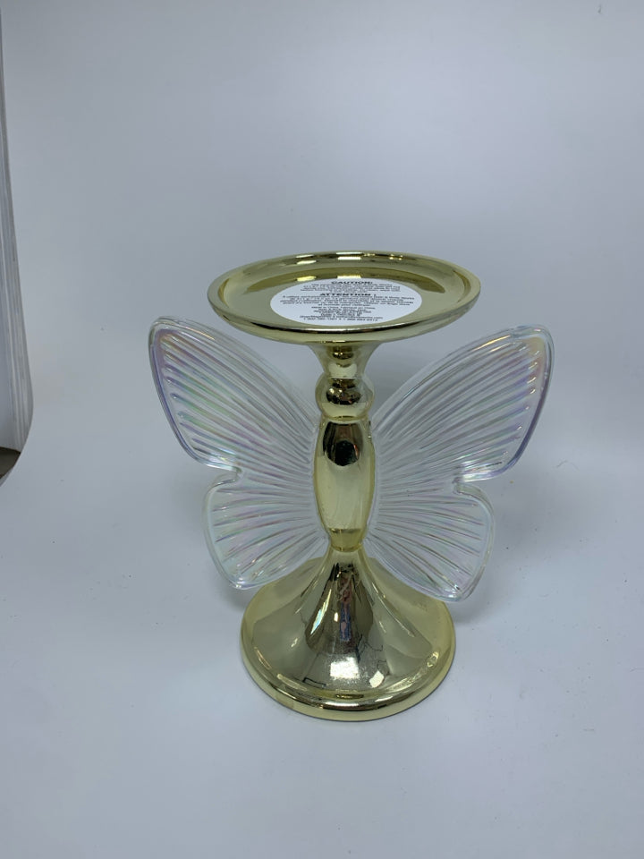 BUTTERFLY LIGHT UP 3 WICK CANDLE HOLDER IRIDESCENT WINGS *WORKS.
