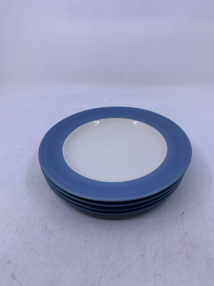 4 BLUE RIM APPETIZER STONEWARE PLATES.